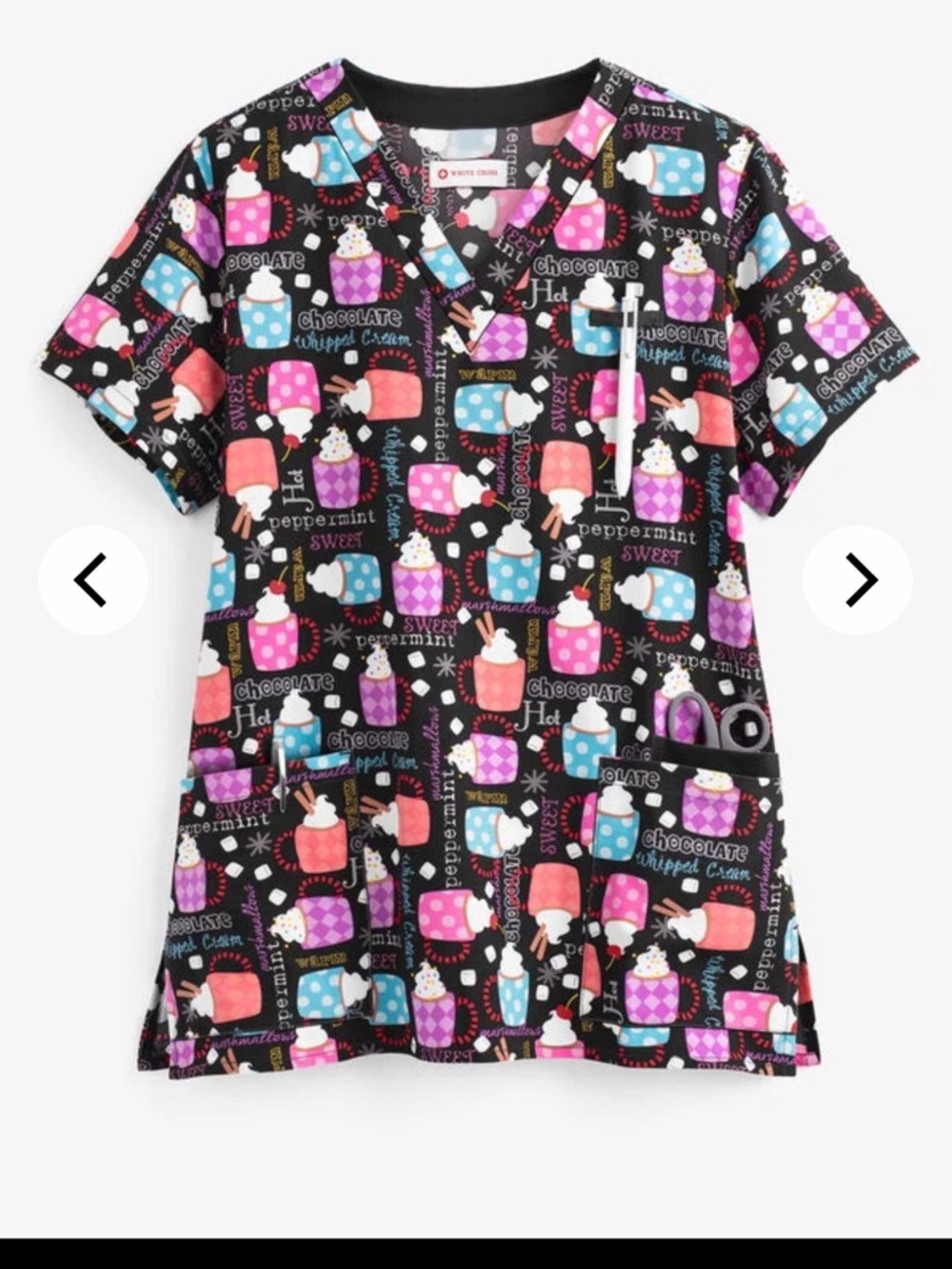 White Cross Hot Chocolate Scrub Top